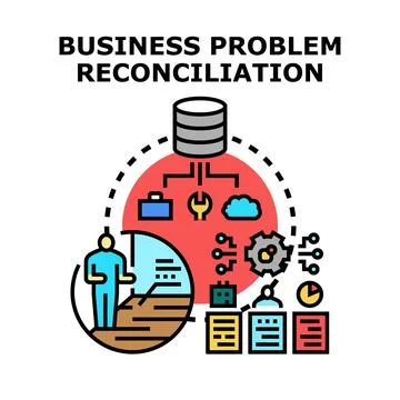 Business problem reconciliation identifying solutions and strategy Stock Illustration