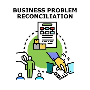 Business problem reconciliation identifying solutions and collaboration Stock Illustration
