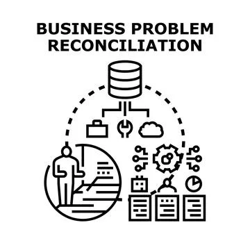 Business problem reconciliation identifying solutions and strategy Stock Illustration