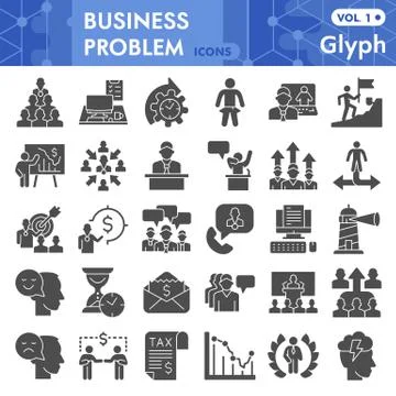 Business problem solid icon set, problem solving symbols set collection or Illustrazione stock