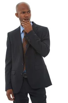 Business, problem solving and thinking with black man, ideas and employee Stock Photos