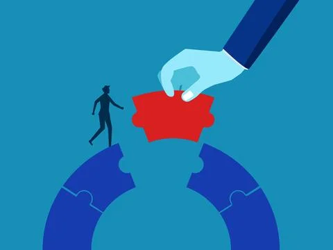 Business problem solving consultant. hand helps connect a jigsaw bridge for.. 스톡 일러스트