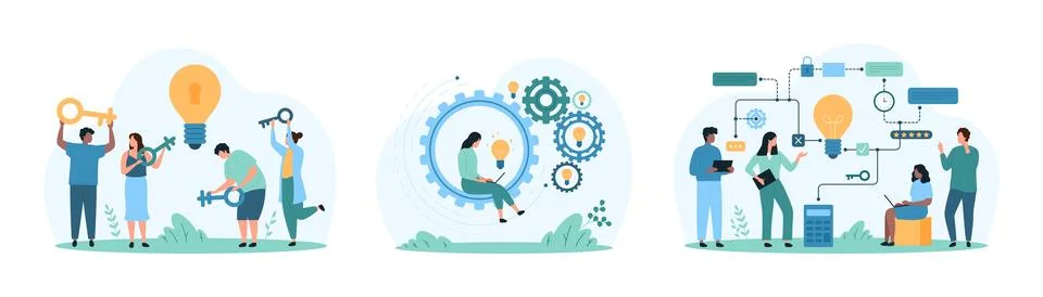 Business problem solving by tiny people, productivity of solution and tasks Stock Illustration