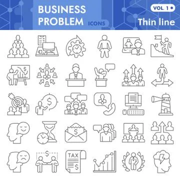 Business problem thin line icon set, problem solving symbols set collection Illustrazione stock