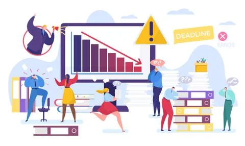 Business problem vector illustration, cartoon tiny people work in stress, flat イラスト素材