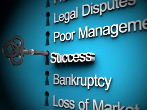 Business problems, silver key, success text Stock-Illustration