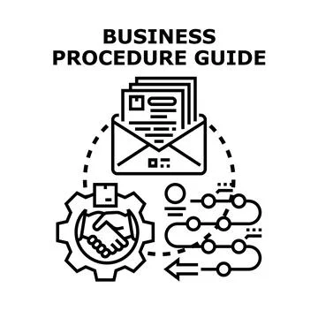 Business procedure guide process workflow establishing steps Stock Illustration