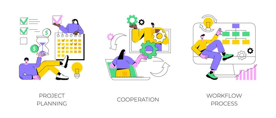 Business process abstract concept vector illustrations. Illustrazione stock