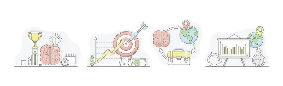 Business Process and Startup Project Linear Vector Set Stock Illustration