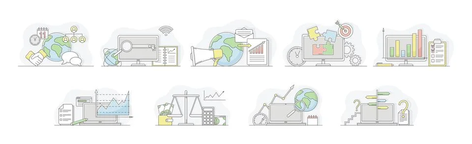 Business Process and Startup Project Linear Vector Set イラスト素材