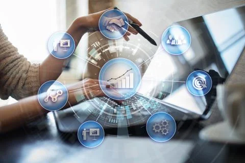 Business process and strategy concept on virtual screen background. Innovation Stock Photos