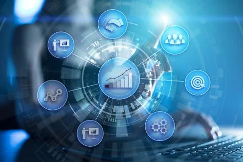 Business process and strategy concept on virtual screen background. Innovation Stock Photos