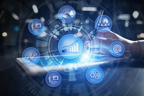 Business process and strategy concept on virtual screen background. Innovation Stock Photos