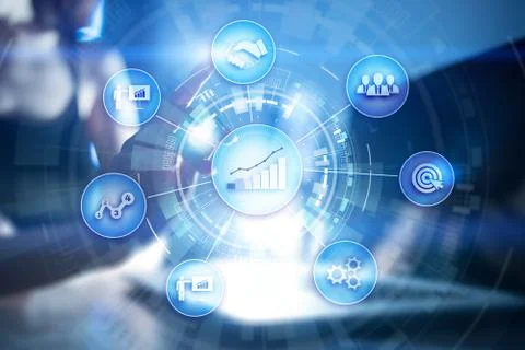 Business process and strategy concept on virtual screen background. Innovation Stock Photos
