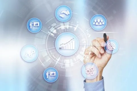 Business process and strategy concept on virtual screen background. Innovation Stock Photos