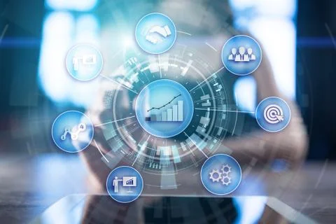 Business process and strategy concept on virtual screen background. Innovation Stock Photos