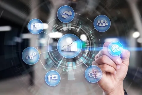 Business process and strategy concept on virtual screen background. Innovation Stock Photos