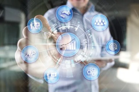 Business process and strategy concept on virtual screen background. Innovation Stock Photos