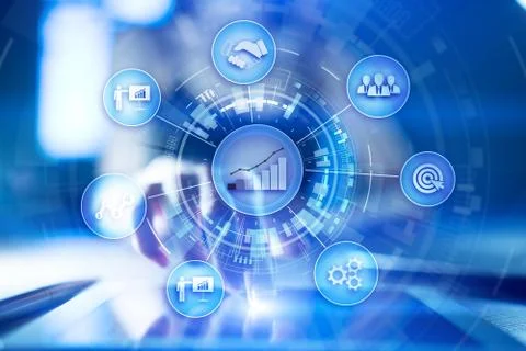 Business process and strategy concept on virtual screen background. Innovation Stock Photos