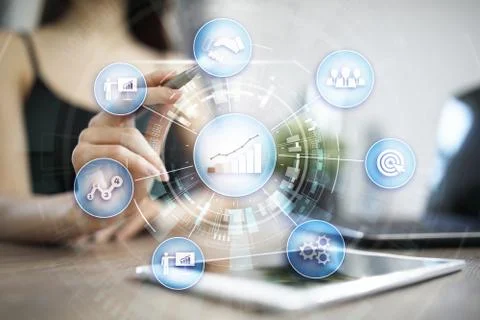 Business process and strategy concept on virtual screen background. Innovation Stock Photos