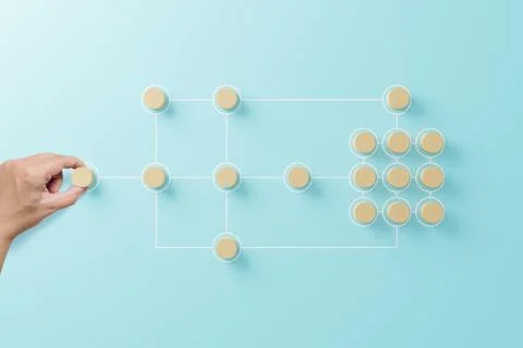 Business process and workflow automation with flowchart. Hand holding wooden  Stock Photos