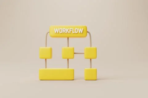 Business process and workflow automation with flowchart. Yellow cube arrangin Stock Photos