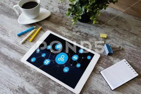 Business process automation and technology concept on screen. Stock Photos
