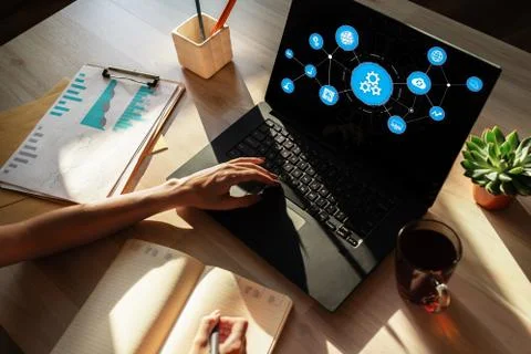 Business process automation and technology concept on screen. 스톡 사진