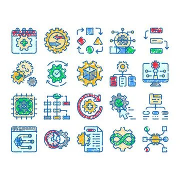 Business process automation and workflow optimization icon set Ilustración de archivo