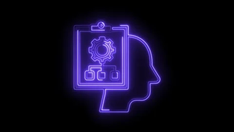 Business process automation neon icon,software development and workflow man.. Stock Footage 312320378
