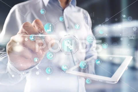 Business process Automation, Smart industry 4.0. Internet of things and software Stock Photos