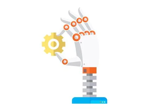 Business process automation, use of robots and machines vector illustration.  Stock Illustration