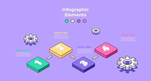 Business process chart infographics with 4 step cubes Ilustración de archivo