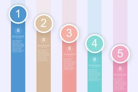 Business process chart infographics with 5 step options. Workflow graphic ele Stock Illustration