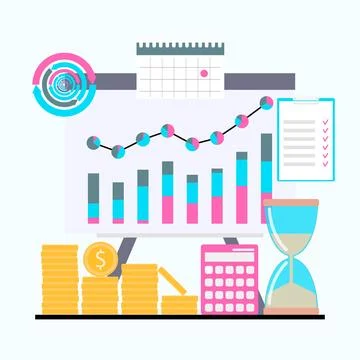 Business process chart, time and money, goals and objectives Stock Illustration