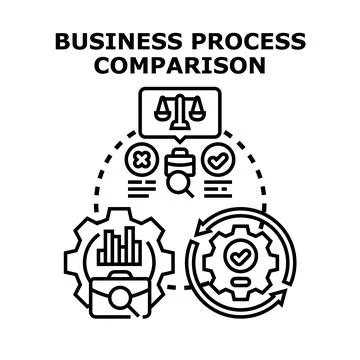 Business process comparison analyzing decision making and optimization Ilustración de archivo