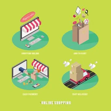 Business process concept of online internet shopping payment delivery isometric Stock Illustration