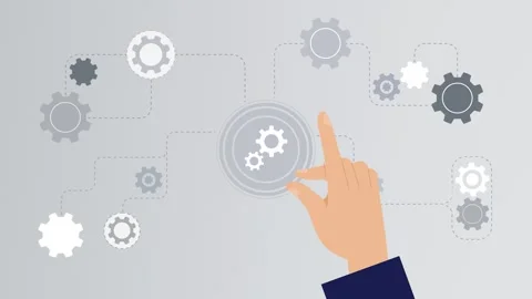 Business process concept with rotating gears and startup launch infographics Stock Footage 327135294