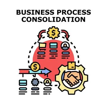Business process consolidation unifying workflow streamlining activities Stock Illustration