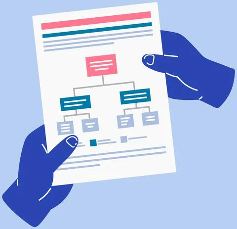 Business process diagram, development plan in human hands. Workflow process Illustrazione stock