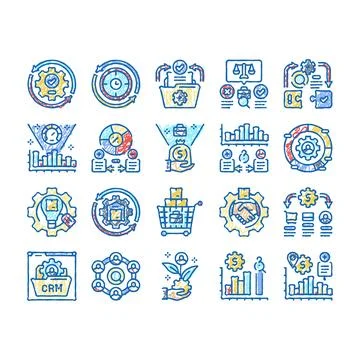 Business process efficiency icons hand drawn Stock Illustration