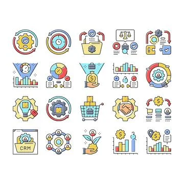 Business process efficiency icons set vector 库存插图