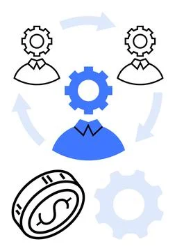 Business Process Efficiency with Team Collaboration and Financial Growth Stock Illustration