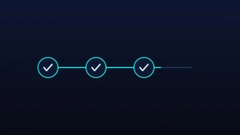 Business Process Flow 4 Steps Neon Checkmarks Seamless Loop 4K Stock Footage 347684537