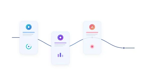 Business Process Flow Animation with Data Nodes and Timeline Video stock 347088820