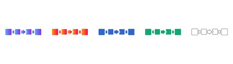 Business Process Flow Icons in Multiple Styles Stock Illustration
