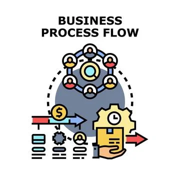 Business process flow optimizing teamwork and delivery Stock Illustration