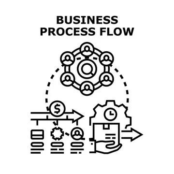 Business process flow optimizing teamwork and delivery Stock Illustration