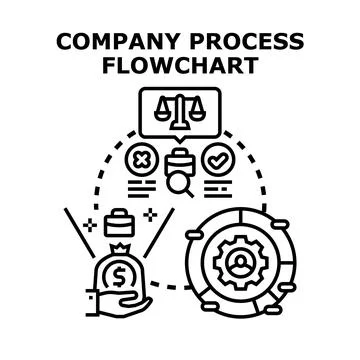 Business process flowchart analyzing strategy and financial success Illustrazione stock