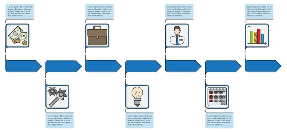 Business Process Flowchart Representing Steps from Investment to Analysis Stock Illustration